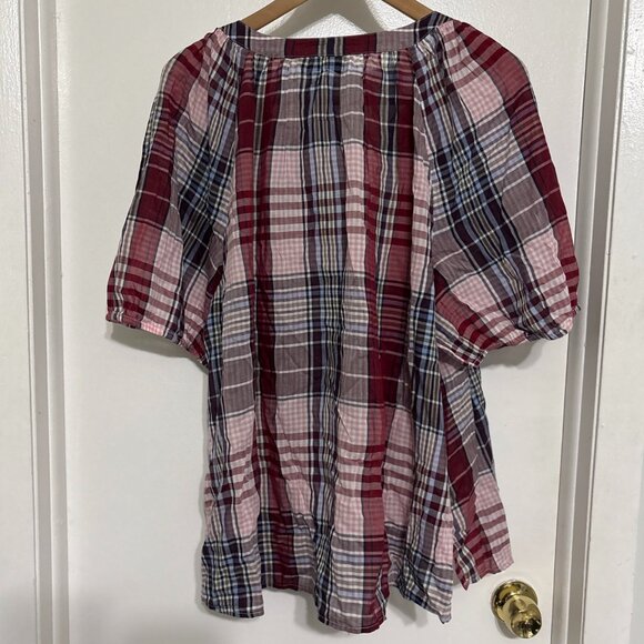 Lane Bryant Puff Sleeve Button Down Blouse Plus Size 20 Pink Plaid Sheer New - Picture 3 of 14